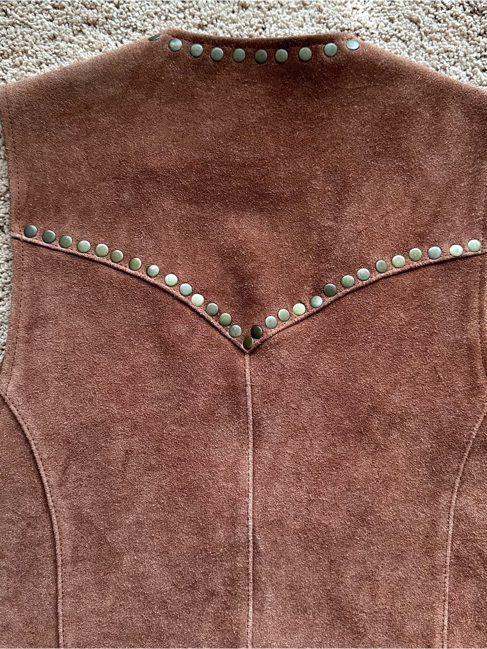 Understated Leather Suede Studded Brown Vest - Picture 6 of 6